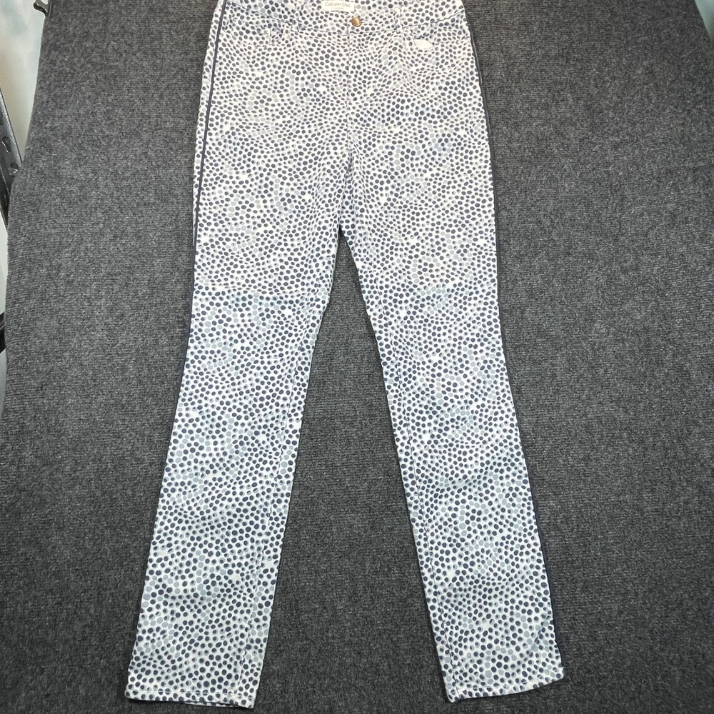 Coldwater Creek Pants Womens Size 8 Blue White Polka Dot Classic Pull On Stretch